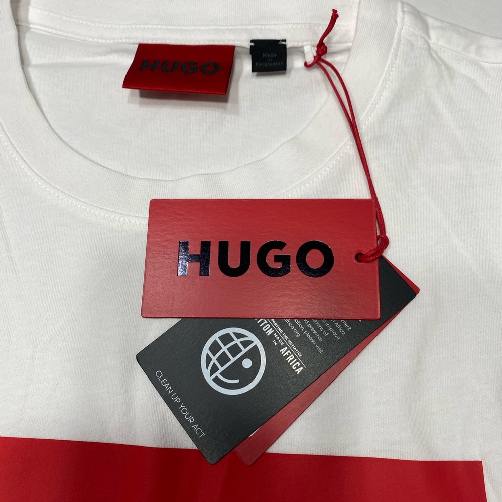 HUGO BOSS Men's, White, Red logo label Crew-neck T-Shirt Size small - Picture 3 of 5